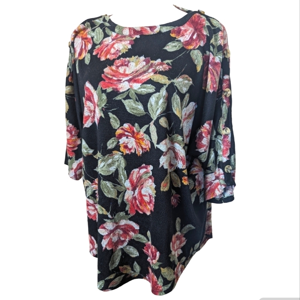 Kim & Cami Cozy Floral 2X Tunic Long Sleeve Shirt
